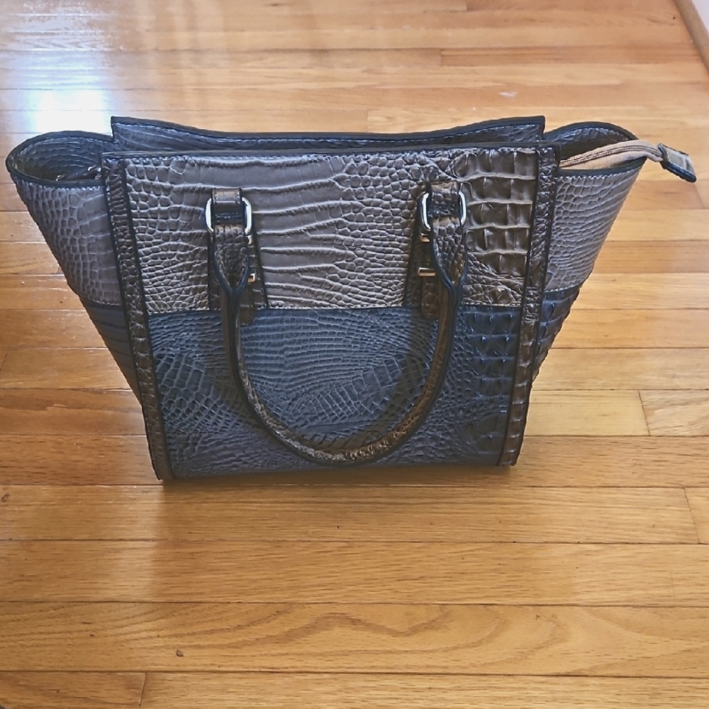 Luxurious Black and Gray Crocodile-Embossed Tote